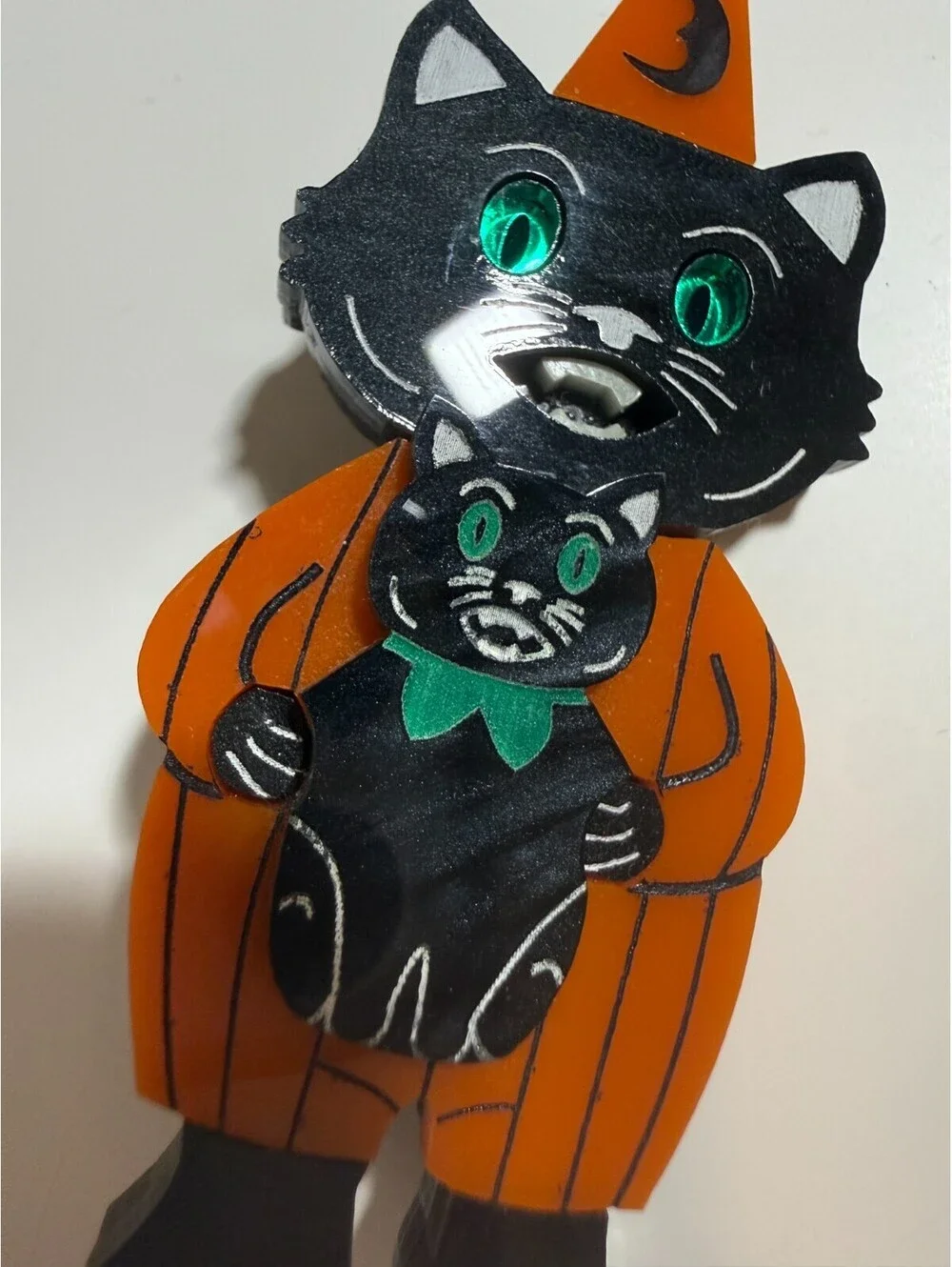 Halloween Cat Brooch - Switchblade Maid Spooky Black Kitten Retro Acrylic Pin